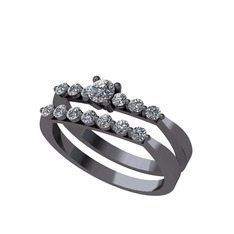 İkili 7 Taş Yüzük - Swarovski ve pırlanta 925 ayar siyah rodyum kaplama gümüş yüzük (0.52 karat) #1ugdbr