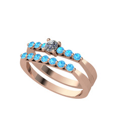 İkili 7 Taş Yüzük - Pırlanta ve akuamarin 18 ayar rose altın yüzük (0.24 karat) #1vhsd09
