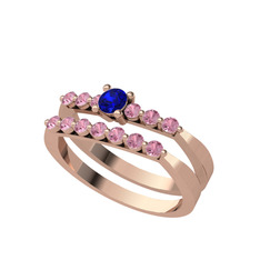 Lab safir ve pembe kuvars 18 ayar rose altın yüzük