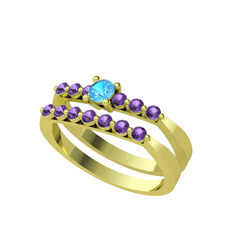 İkili 7 Taş Yüzük - Akuamarin ve ametist 14 ayar altın yüzük #1w0zaap