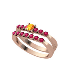 Sitrin ve rodolit garnet 925 ayar rose altın kaplama gümüş yüzük