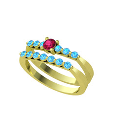 İkili 7 Taş Yüzük - Rodolit garnet ve akuamarin 925 ayar altın kaplama gümüş yüzük #1wi1rnf