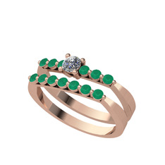 İkili 7 Taş Yüzük - Pırlanta ve kök zümrüt 14 ayar rose altın yüzük (0.24 karat) #1wppv95