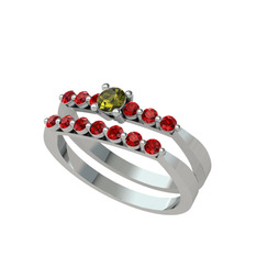 İkili 7 Taş Yüzük - Peridot ve garnet 8 ayar beyaz altın yüzük #1xhbtns