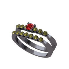 İkili 7 Taş Yüzük - Garnet ve peridot 925 ayar siyah rodyum kaplama gümüş yüzük #27wej3