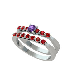 İkili 7 Taş Yüzük - Ametist ve garnet 8 ayar beyaz altın yüzük #28dzrp