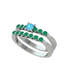 Akuamarin ve kök zümrüt 925 ayar gümüş yüzük