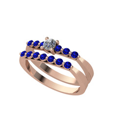 İkili 7 Taş Yüzük - Swarovski ve lab safir 8 ayar rose altın yüzük #4byklz