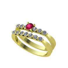 İkili 7 Taş Yüzük - Rodolit garnet ve swarovski 14 ayar altın yüzük #4obm79