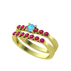 İkili 7 Taş Yüzük - Akuamarin ve rodolit garnet 925 ayar altın kaplama gümüş yüzük #5ap5vj