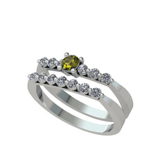 İkili 7 Taş Yüzük - Peridot ve swarovski 8 ayar beyaz altın yüzük #5e09w