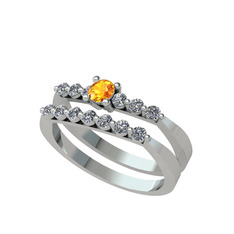 İkili 7 Taş Yüzük - Sitrin ve swarovski 18 ayar beyaz altın yüzük #5pjff4