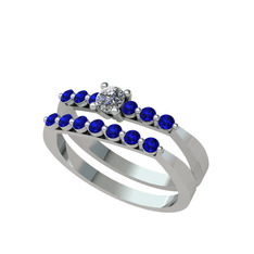 Beyaz zirkon ve lab safir 14 ayar beyaz altın yüzük