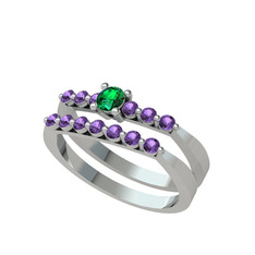 İkili 7 Taş Yüzük - Yeşil kuvars ve ametist 925 ayar gümüş yüzük #6otorr