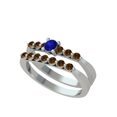 İkili 7 Taş Yüzük - Lab safir ve dumanlı kuvars 14 ayar beyaz altın yüzük #6pe8lv