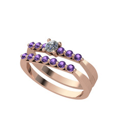 İkili 7 Taş Yüzük - Swarovski ve ametist 14 ayar rose altın yüzük #9px0z4