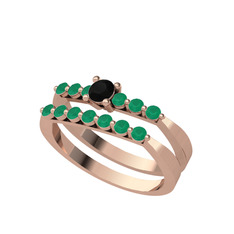İkili 7 Taş Yüzük - Siyah zirkon ve kök zümrüt 8 ayar rose altın yüzük #a84vx1
