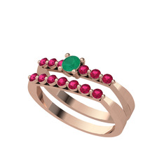 Kök zümrüt ve rodolit garnet 18 ayar rose altın yüzük