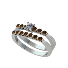 İkili 7 Taş Yüzük - Pırlanta ve dumanlı kuvars 925 ayar gümüş yüzük (0.24 karat) #ah7avm