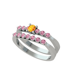 Sitrin ve pembe kuvars 18 ayar beyaz altın yüzük