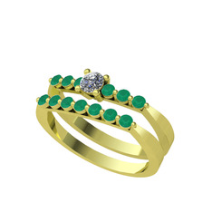 İkili 7 Taş Yüzük - Beyaz zirkon ve kök zümrüt 18 ayar altın yüzük #ayjvni