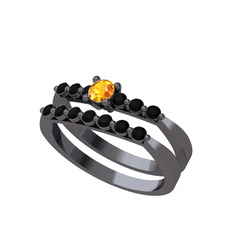 İkili 7 Taş Yüzük - Sitrin ve siyah zirkon 925 ayar siyah rodyum kaplama gümüş yüzük #d08zw7