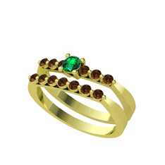 Yeşil kuvars ve dumanlı kuvars 925 ayar altın kaplama gümüş yüzük