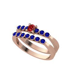 İkili 7 Taş Yüzük - Garnet ve lab safir 14 ayar rose altın yüzük #d6yi14