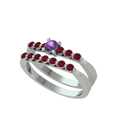 Ametist ve kök yakut 925 ayar gümüş yüzük