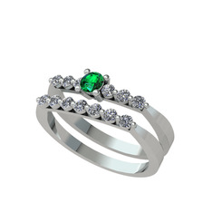 İkili 7 Taş Yüzük - Yeşil kuvars ve swarovski 14 ayar beyaz altın yüzük #daqcs