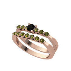 İkili 7 Taş Yüzük - Siyah zirkon ve peridot 925 ayar rose altın kaplama gümüş yüzük #e3bth1