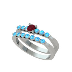 İkili 7 Taş Yüzük - Kök yakut ve akuamarin 14 ayar beyaz altın yüzük #f32zj6