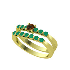 İkili 7 Taş Yüzük - Dumanlı kuvars ve kök zümrüt 925 ayar altın kaplama gümüş yüzük #fgjtby