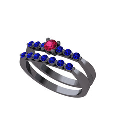 Rodolit garnet ve lab safir 925 ayar siyah rodyum kaplama gümüş yüzük