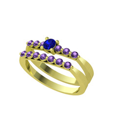 İkili 7 Taş Yüzük - Lab safir ve ametist 18 ayar altın yüzük #hhcsqn