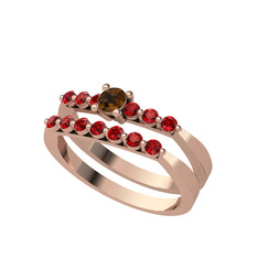 İkili 7 Taş Yüzük - Dumanlı kuvars ve garnet 14 ayar rose altın yüzük #hotdxn