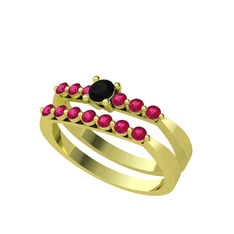 İkili 7 Taş Yüzük - Siyah zirkon ve rodolit garnet 8 ayar altın yüzük #hxvb2y