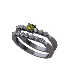 İkili 7 Taş Yüzük - Peridot ve beyaz zirkon 925 ayar siyah rodyum kaplama gümüş yüzük #i0iteh