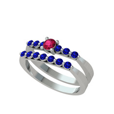 Rodolit garnet ve lab safir 14 ayar beyaz altın yüzük