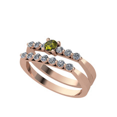 Peridot ve pırlanta 18 ayar rose altın yüzük (0.52 karat)