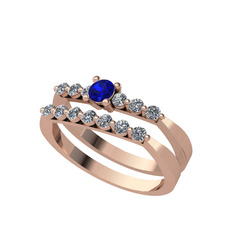 İkili 7 Taş Yüzük - Lab safir ve swarovski 8 ayar rose altın yüzük #jjbfng