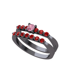 İkili 7 Taş Yüzük - Pembe kuvars ve garnet 925 ayar siyah rodyum kaplama gümüş yüzük #jki1ke