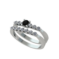 İkili 7 Taş Yüzük - Siyah zirkon ve swarovski 18 ayar beyaz altın yüzük #k0sfkf