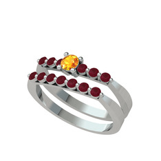 Sitrin ve kök yakut 925 ayar gümüş yüzük