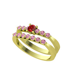 Garnet ve pembe kuvars 18 ayar altın yüzük