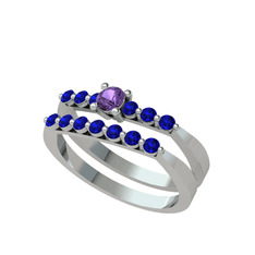 İkili 7 Taş Yüzük - Ametist ve lab safir 925 ayar gümüş yüzük #lrkxe0