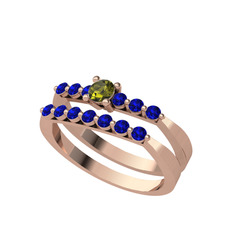 Peridot ve lab safir 925 ayar rose altın kaplama gümüş yüzük