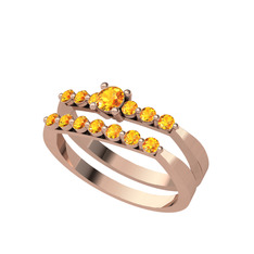 İkili 7 Taş Yüzük - Sitrin 14 ayar rose altın yüzük #ms4q5p