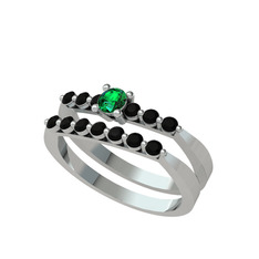 İkili 7 Taş Yüzük - Yeşil kuvars ve siyah zirkon 14 ayar beyaz altın yüzük #ntmmb5