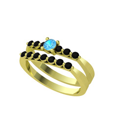 İkili 7 Taş Yüzük - Akuamarin ve siyah zirkon 925 ayar altın kaplama gümüş yüzük #o3vnyz